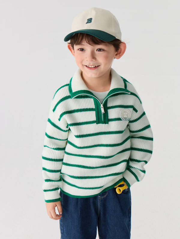 Unisex Toddler And Kid Stand-Up Collar Preppy Sweater With Embroidered Patches