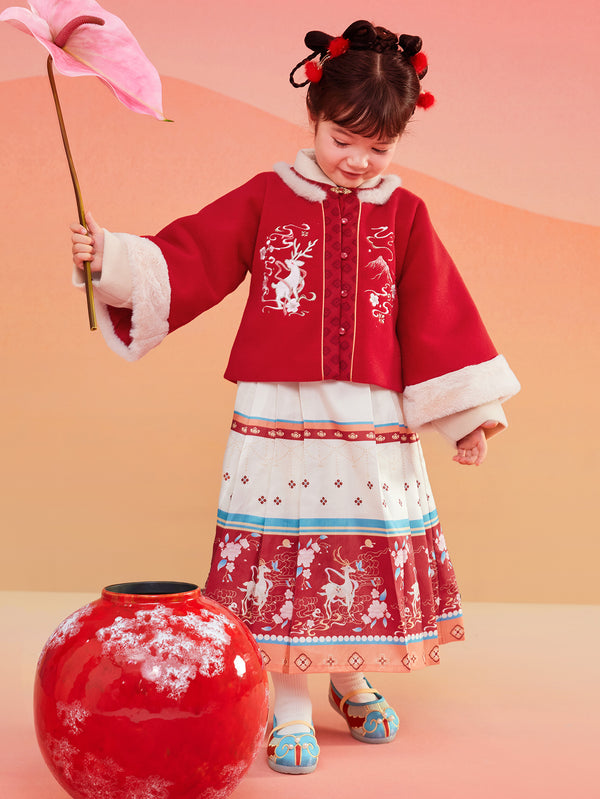 Girl Toddler Embroidered Horse Face Skirt Long Sleeve Set