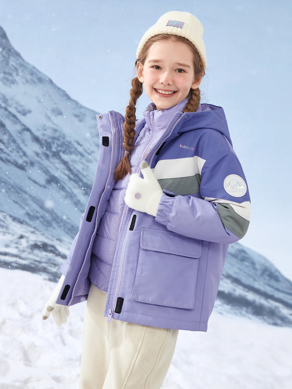 Girl Kid Snow Mountain Pattern Contrast Color Down Jacket