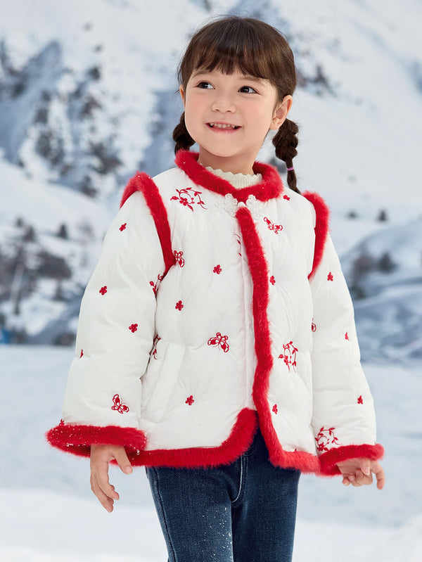 Girl Toddler Butterfly And Flower Embroidery New Chinese Style Down Jacket