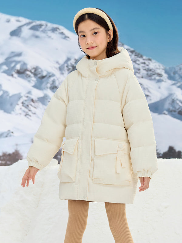 Girl Kid Hooded Multicolor Loose Down Jacket