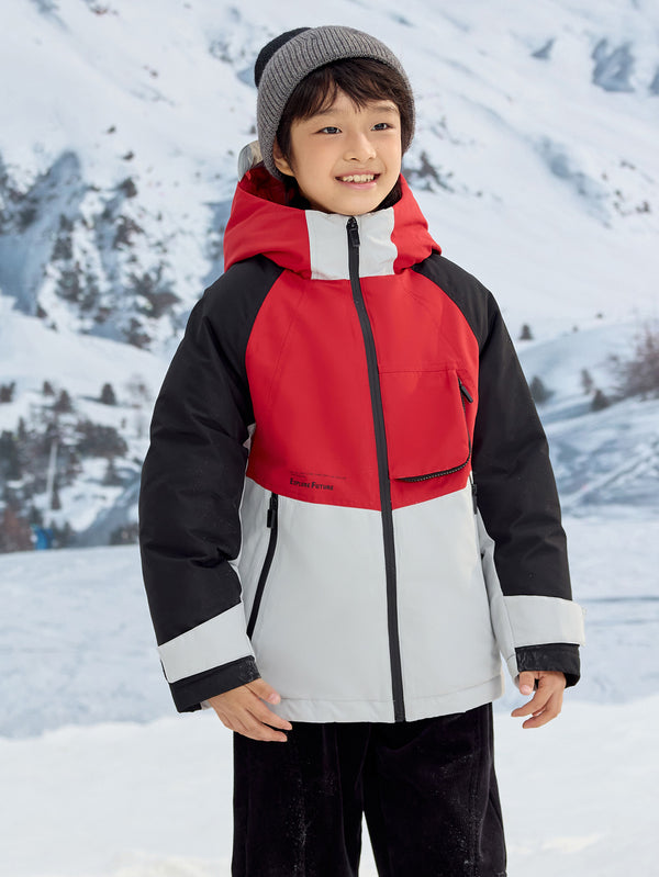 Chaqueta de plumas con mangas raglán en contraste de color para niño