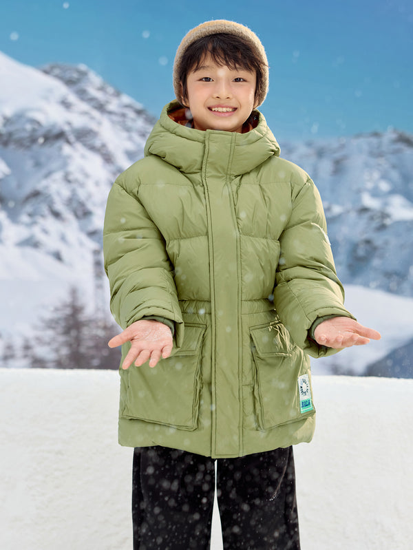 Boy Kid Contrast Color Transparent Patch Down Jacket