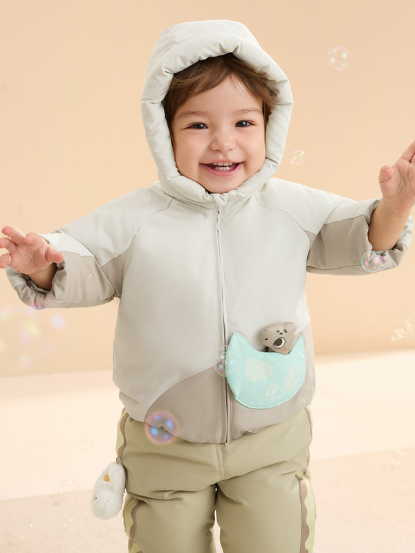 Unisex Baby 3D Pocket Colorblock Down Jacket