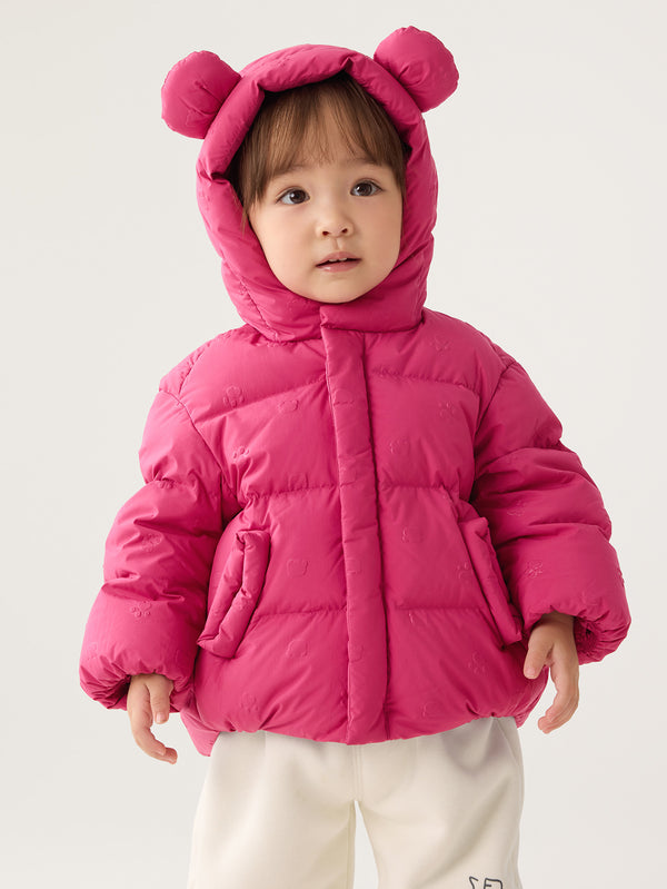 Unisex Baby And Toddler Wrap Hood Down Jacket With Center Front Pocket