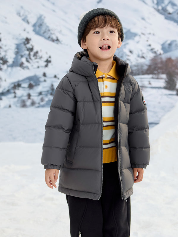 Unisex Toddler And Kid Down Jacket With Stand-Up Collar And Embroidered Logo