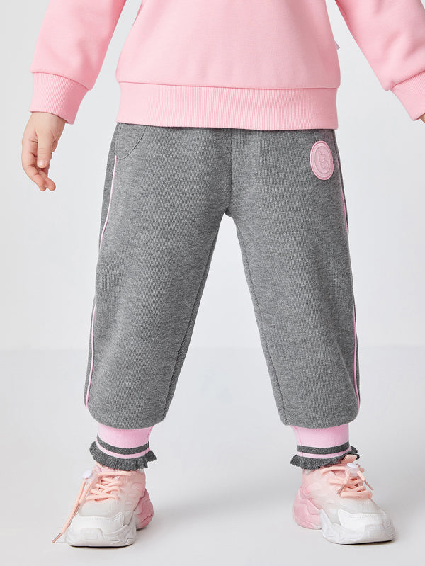 Pantalon contrasté brodé lapin pour petite fille