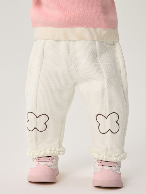 Girl Baby Short Plush Cuffs 3D Lace Trousers