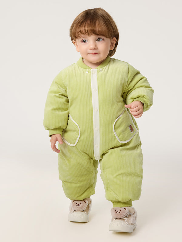 Unisex Baby Contrast Ear Cap Outing Jumpsuit