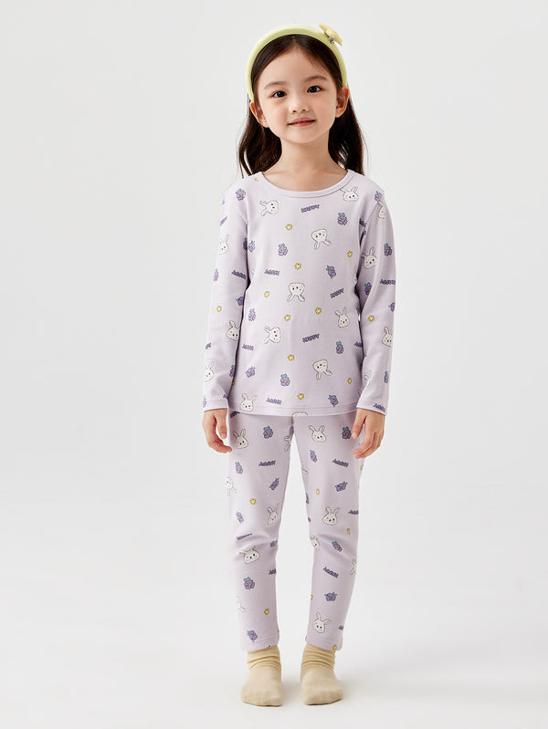 Sous-vêtements à col contrasté pour fille et enfant, motif lapin champignon