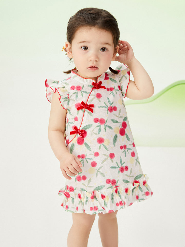 White Red Baby Girl Woven Dress