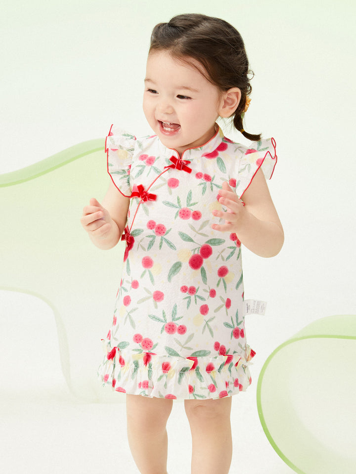 White Red Baby Girl Woven Dress