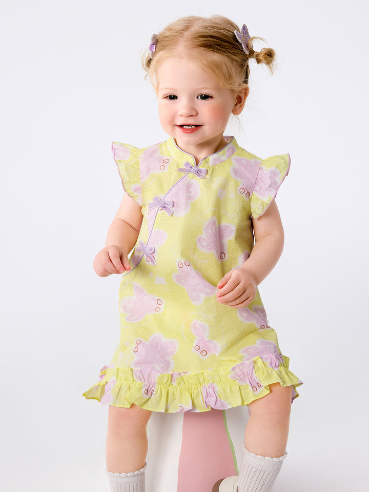 Yellow Purple Baby Girl Woven Dress