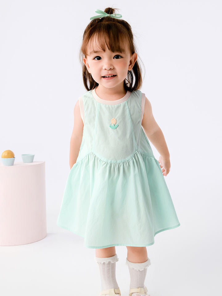 Pink Green Baby Girl Woven Dress