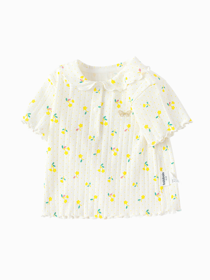 Yellow Baby Girl Lapel Short-Sleeved T-Shirt