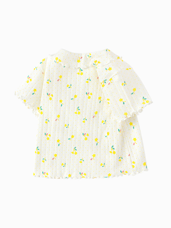 Yellow Baby Girl Lapel Short-Sleeved T-Shirt