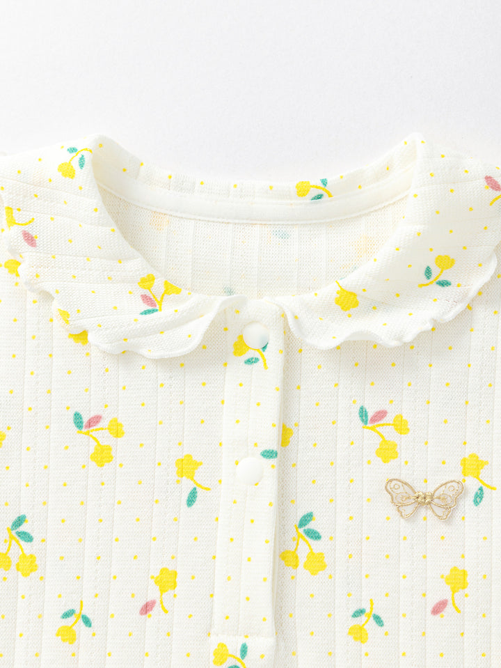 Yellow Baby Girl Lapel Short-Sleeved T-Shirt