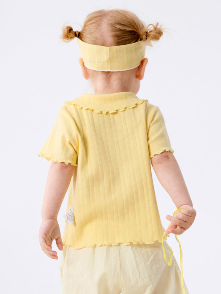 Beige Baby Girl Lapel Short-Sleeved T-Shirt