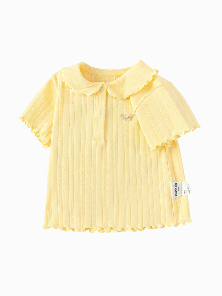 Beige Baby Girl Lapel Short-Sleeved T-Shirt