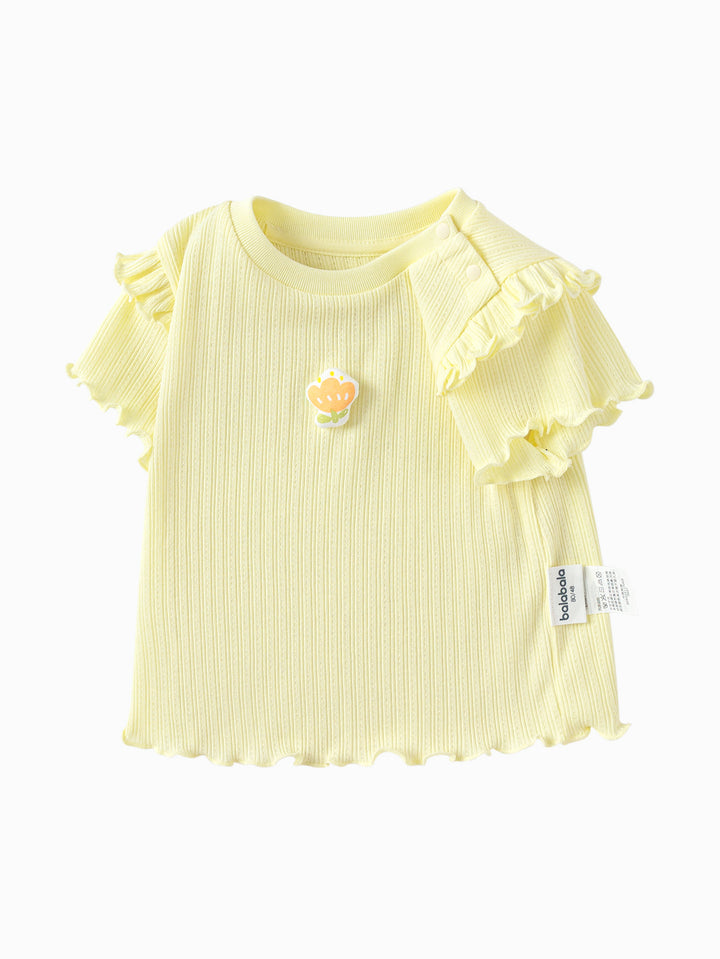 Custard Baby Girl Round V-Neck Short-Sleeved T-Shirt