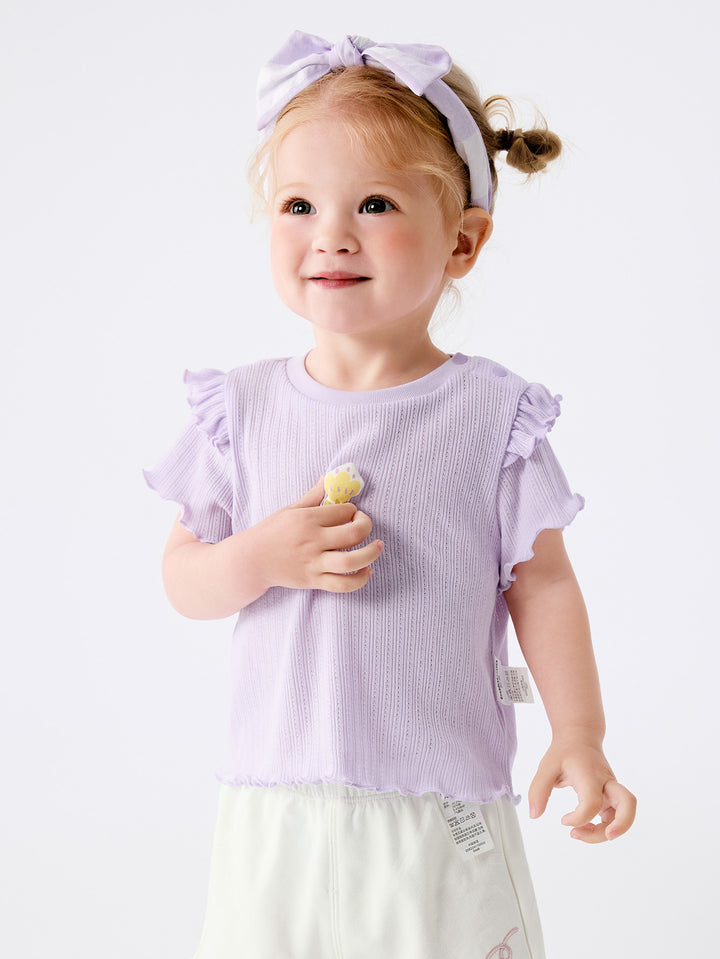 Purple Baby Girl Round V-Neck Short-Sleeved T-Shirt