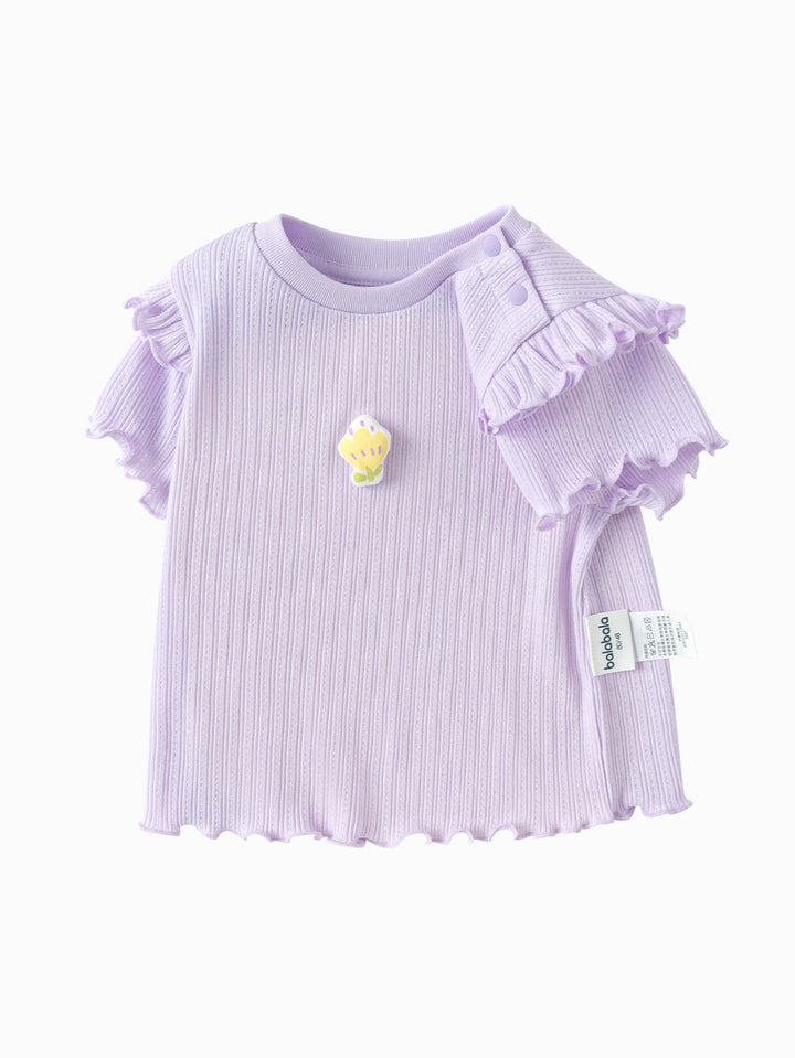 Purple Baby Girl Round V-Neck Short-Sleeved T-Shirt