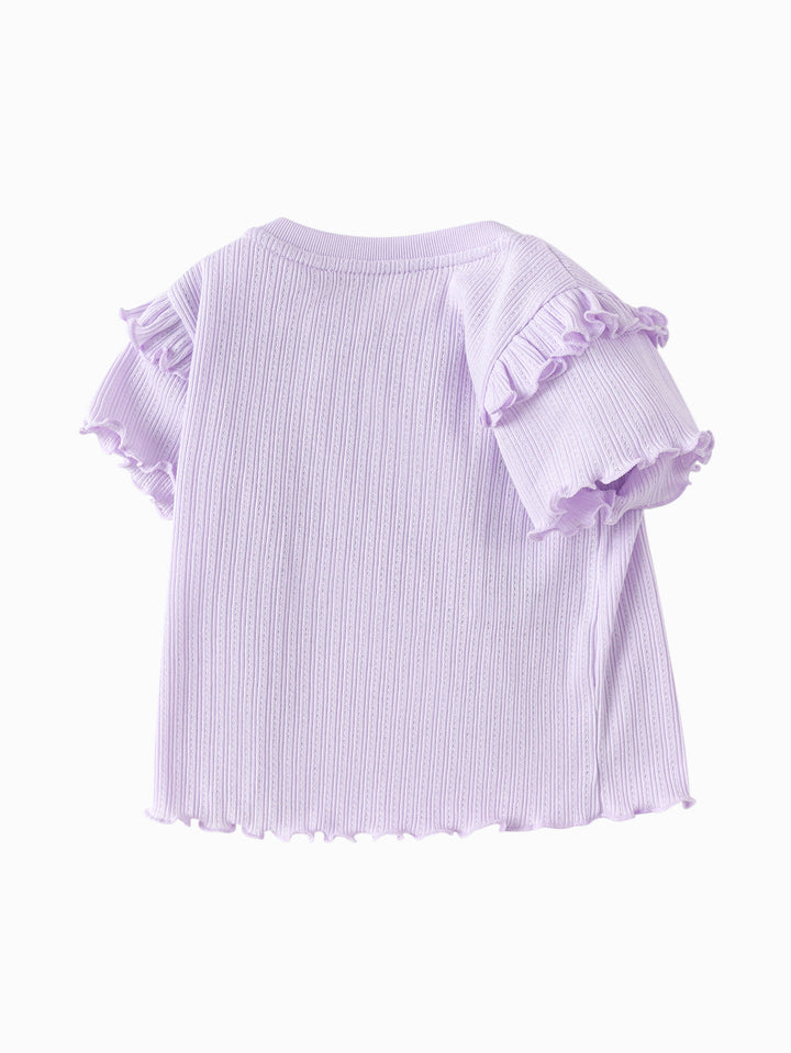 Purple Baby Girl Round V-Neck Short-Sleeved T-Shirt