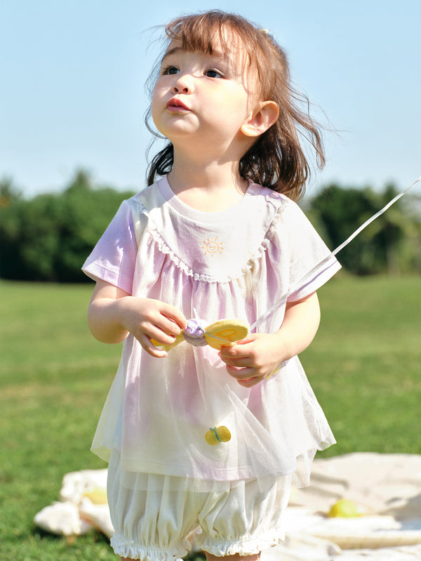 Red Baby Girl Round V-Neck Short-Sleeved T-Shirt