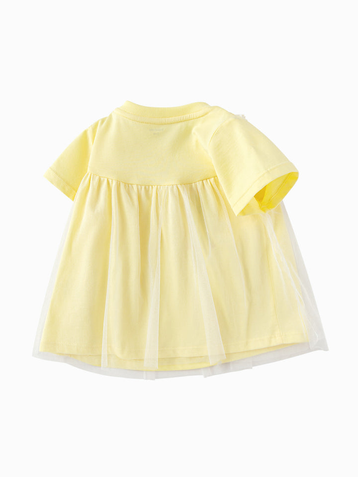 Light Yellow Baby Girl Round V-Neck Short-Sleeved T-Shirt