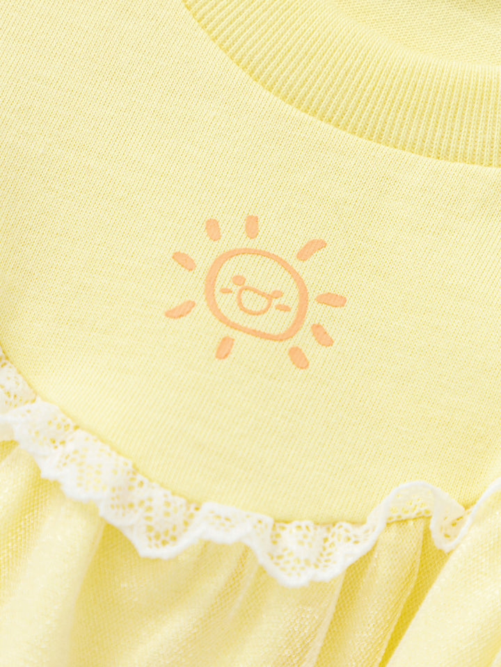 Light Yellow Baby Girl Round V-Neck Short-Sleeved T-Shirt