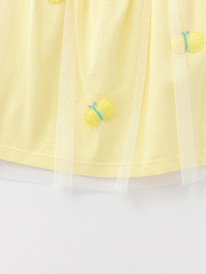 Light Yellow Baby Girl Round V-Neck Short-Sleeved T-Shirt