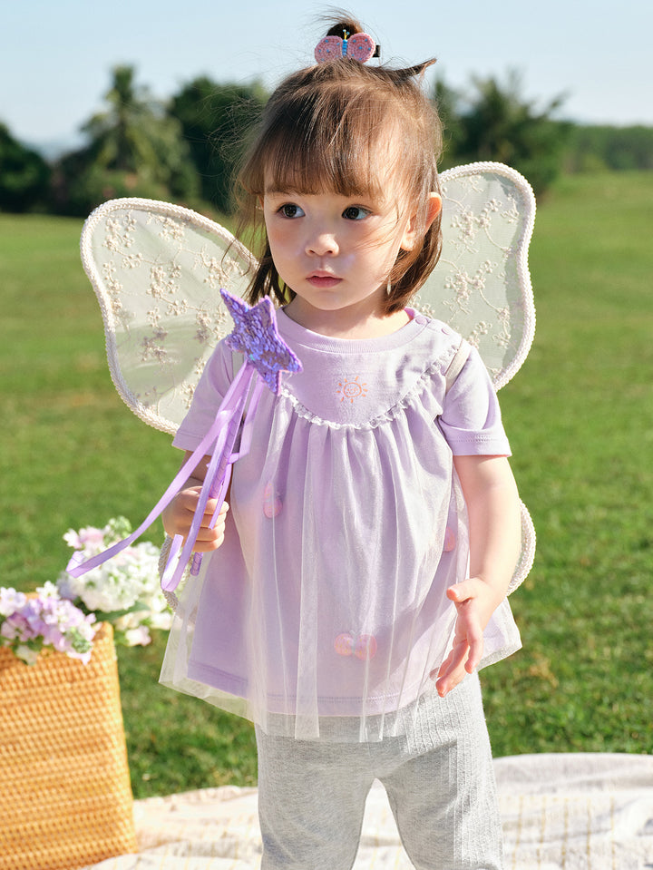 Purple Baby Girl Round V-Neck Short-Sleeved T-Shirt