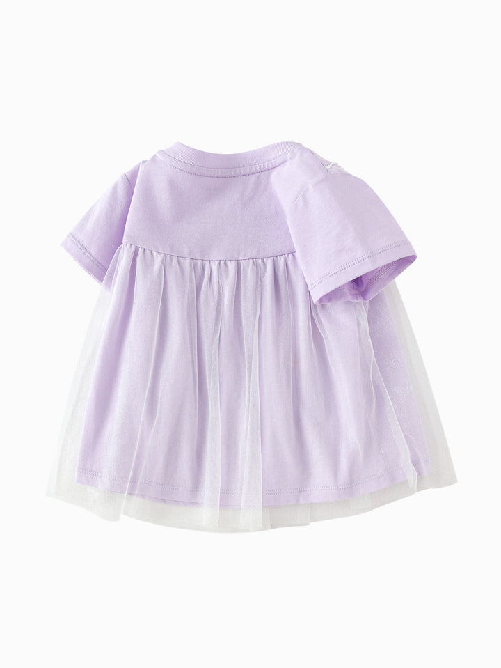 Purple Baby Girl Round V-Neck Short-Sleeved T-Shirt