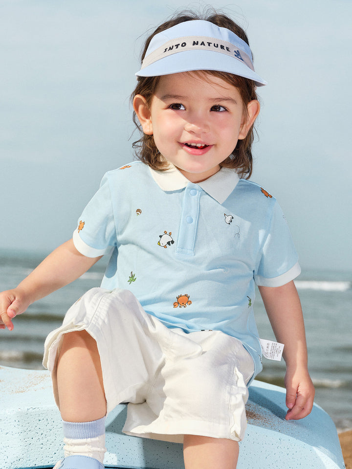 Blue Baby Boy Lapel Short-Sleeved T-Shirt