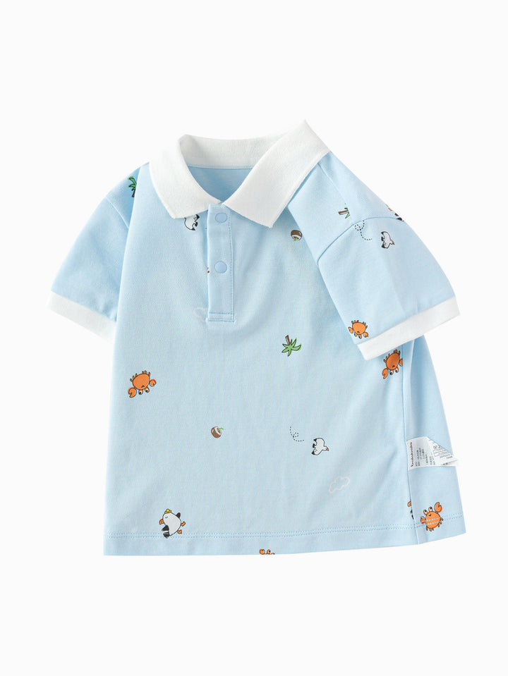 Blue Baby Boy Lapel Short-Sleeved T-Shirt