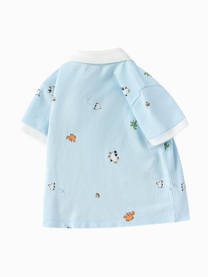 Blue Baby Boy Lapel Short-Sleeved T-Shirt