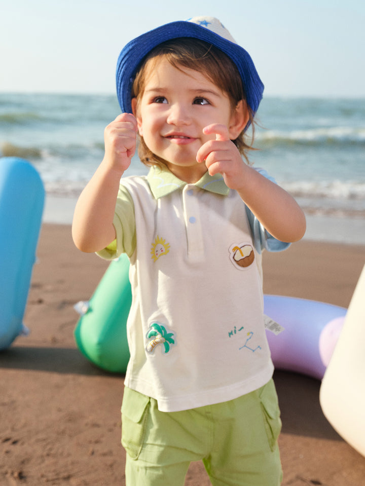 Yellow Green Baby Boy Lapel Short-Sleeved T-Shirt