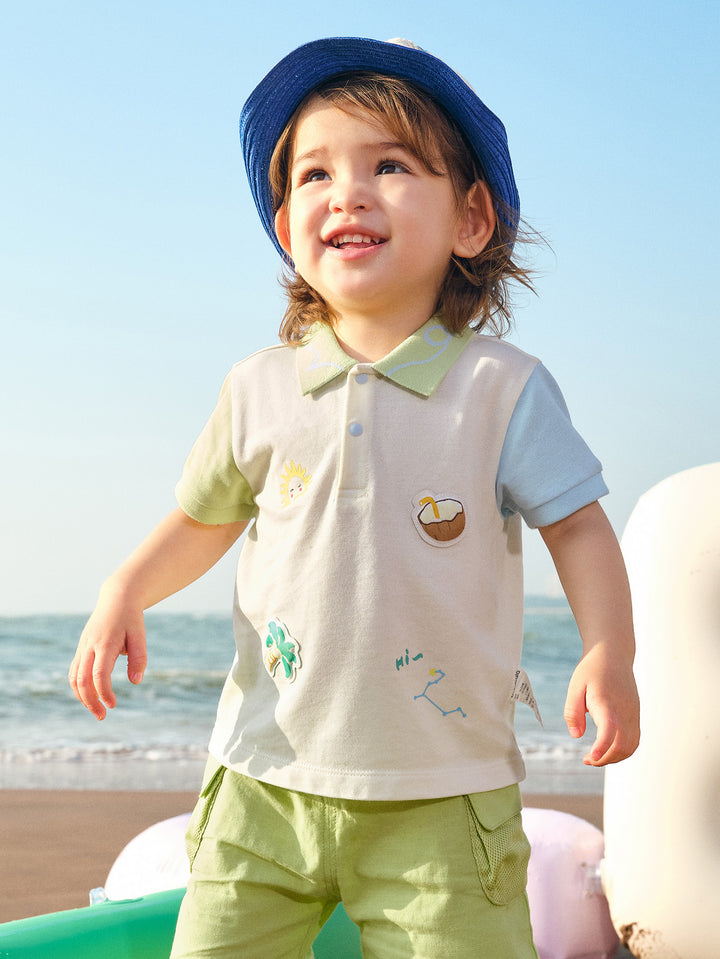 Yellow Green Baby Boy Lapel Short-Sleeved T-Shirt