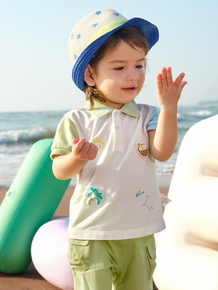 Yellow Green Baby Boy Lapel Short-Sleeved T-Shirt