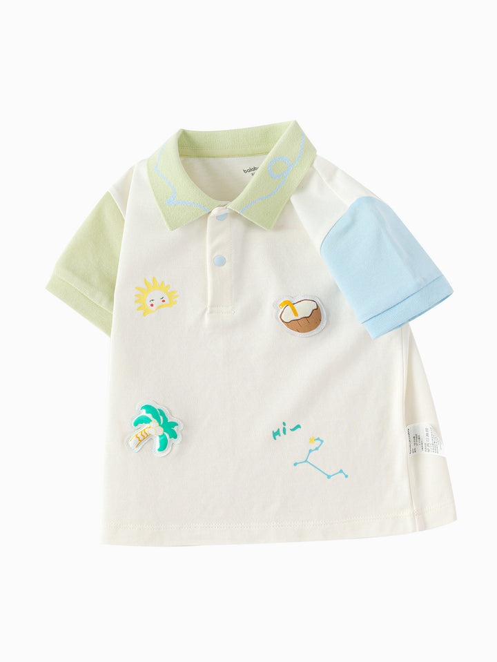 Yellow Green Baby Boy Lapel Short-Sleeved T-Shirt