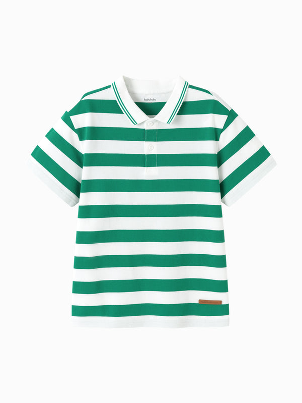 Green White Kids Boy Lapel Short-Sleeved T-Shirt