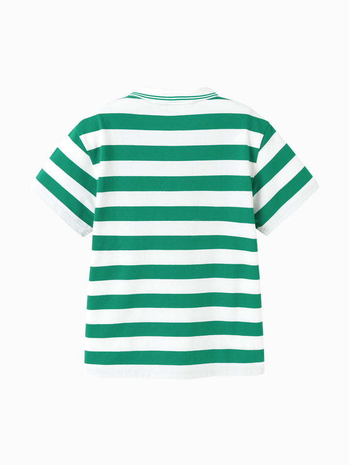 Green White Kids Boy Lapel Short-Sleeved T-Shirt