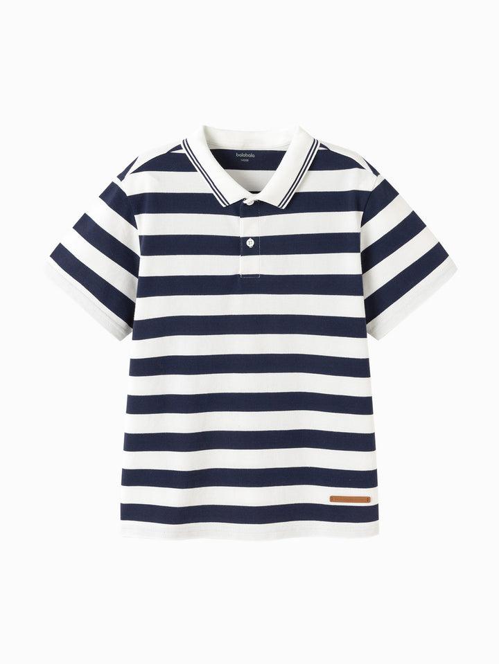 Blue White Kids Boy Lapel Short-Sleeved T-Shirt