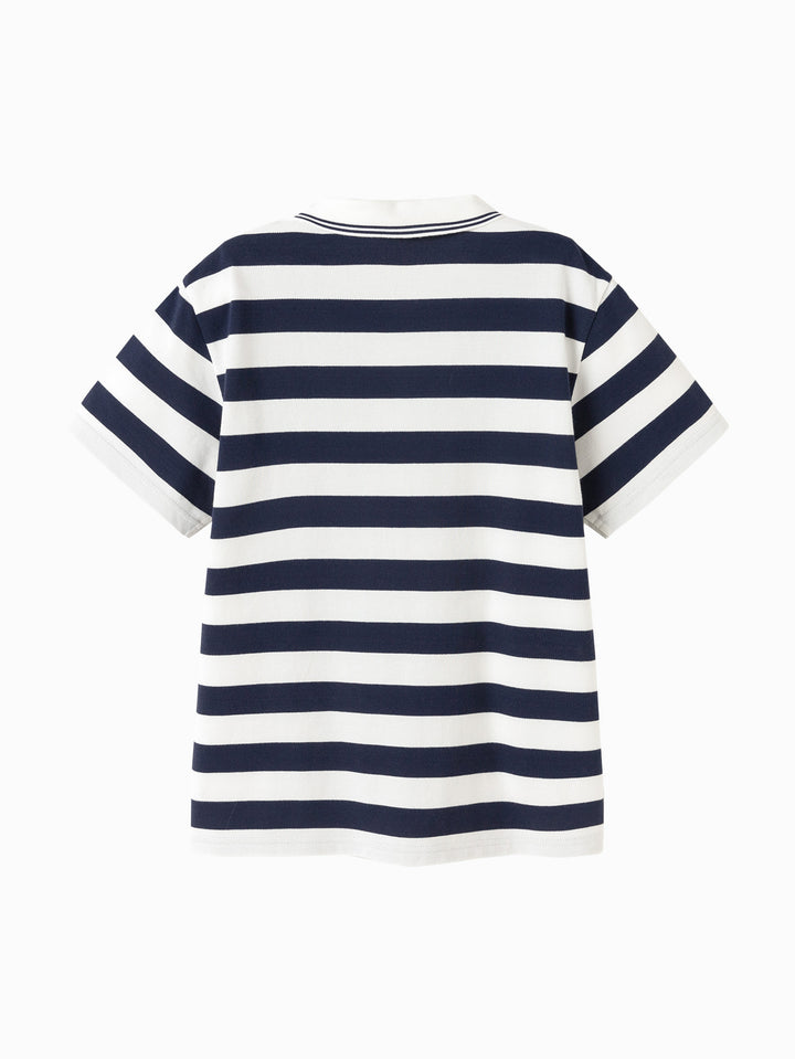 Blue White Kids Boy Lapel Short-Sleeved T-Shirt