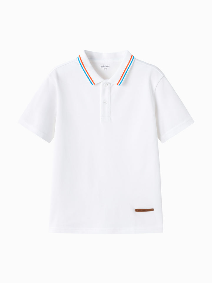 Raw White Kids Boy Lapel Short-Sleeved T-Shirt