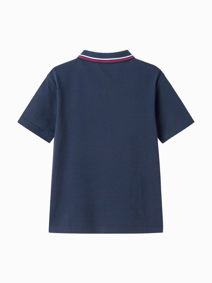 Dark Blue Kids Boy Lapel Short-Sleeved T-Shirt