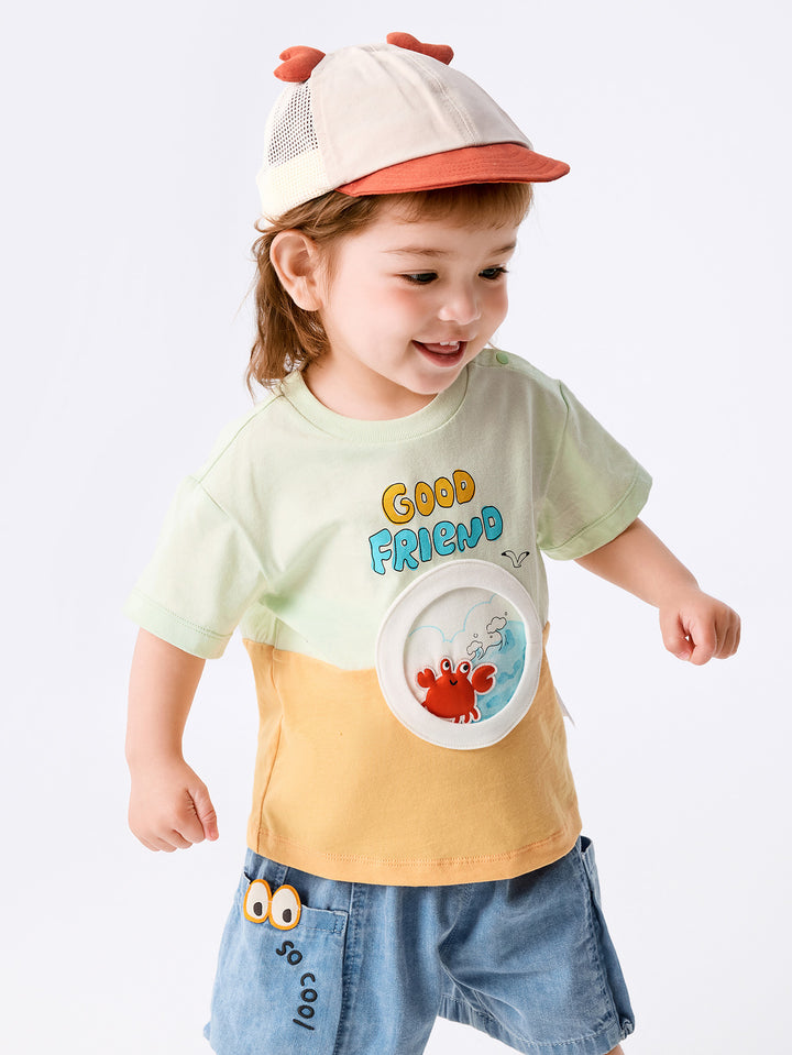 Bean Green Baby Unisex Round V-Neck Short-Sleeved T-Shirt