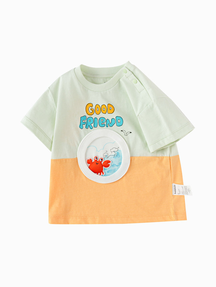 Bean Green Baby Unisex Round V-Neck Short-Sleeved T-Shirt