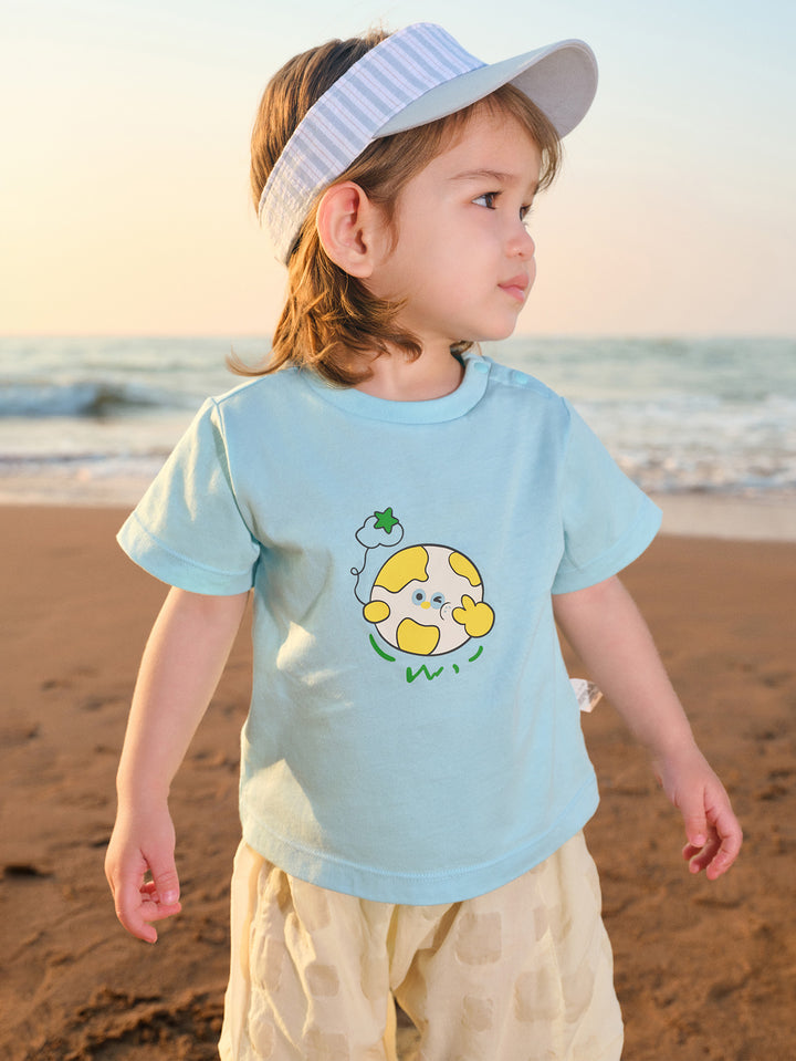 Powder Blue Baby Unisex Round V-Neck Short-Sleeved T-Shirt