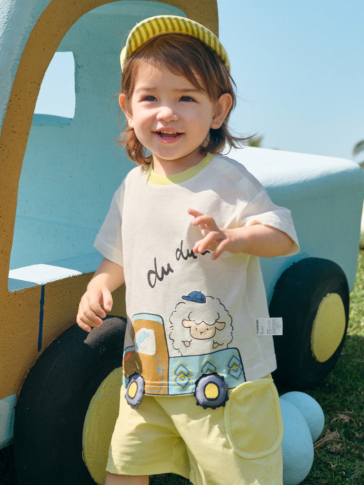 Off-white Baby Unisex Round V-Neck Short-Sleeved T-Shirt